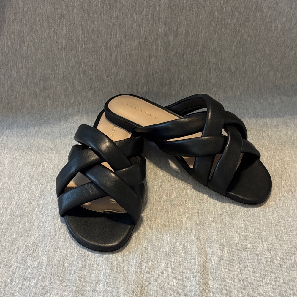 Stuart Weitzman Black Leather Mules